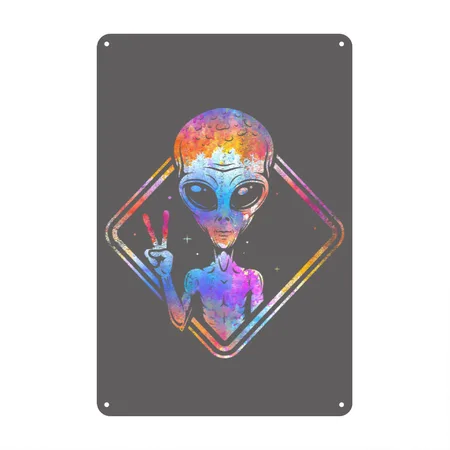 Alien Alien Charcoal Grey Metal Poster Wall Art Decor Sign