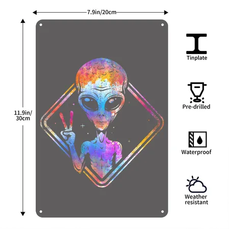 Alien Alien Charcoal Grey Metal Poster Wall Art Decor Sign