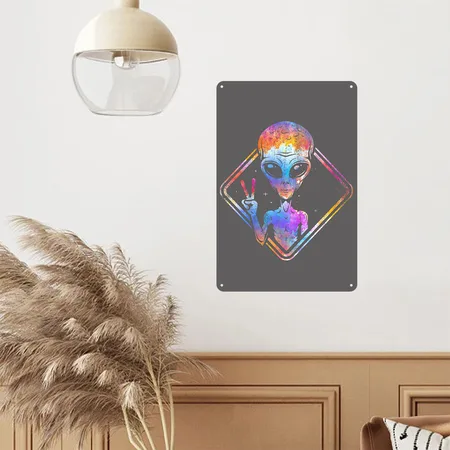 Alien Alien Charcoal Grey Metal Poster Wall Art Decor Sign
