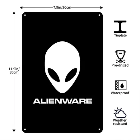 Alienware Black Metal Poster Wall Art Decor Sign