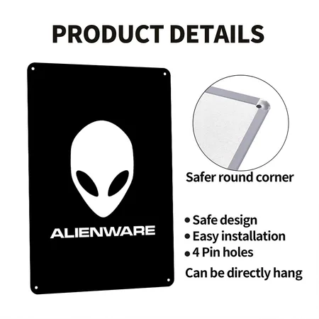Alienware Black Metal Poster Wall Art Decor Sign