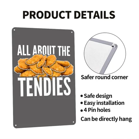 All About The Tendies Chicken Tenders Charcoal Grey Metal Poster Wall Art Decor Sign