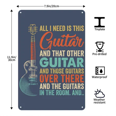 All I Need Is This Guitar Player Guitarist Music Heather Navy Metal Poster Wall Art Decor Sign