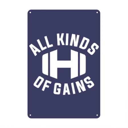 All Kinds Of Gains Logo Black Hodgetwins Heather Indigo Metal Poster Wall Art Decor Sign