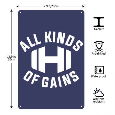 All Kinds Of Gains Logo Black Hodgetwins Heather Indigo Metal Poster Wall Art Decor Sign