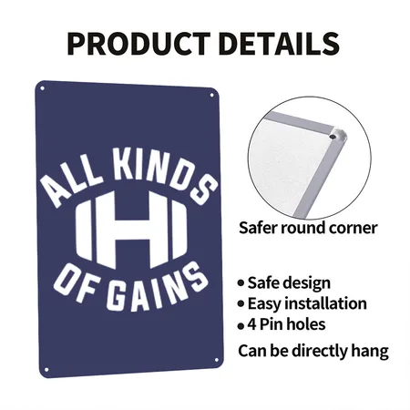 All Kinds Of Gains Logo Black Hodgetwins Heather Indigo Metal Poster Wall Art Decor Sign