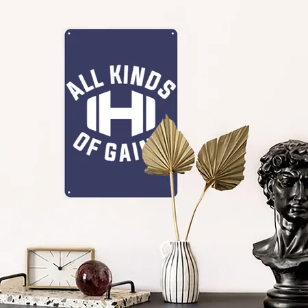 All Kinds Of Gains Logo Black Hodgetwins Heather Indigo Metal Poster Wall Art Decor Sign