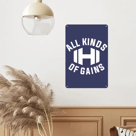 All Kinds Of Gains Logo Black Hodgetwins Heather Indigo Metal Poster Wall Art Decor Sign