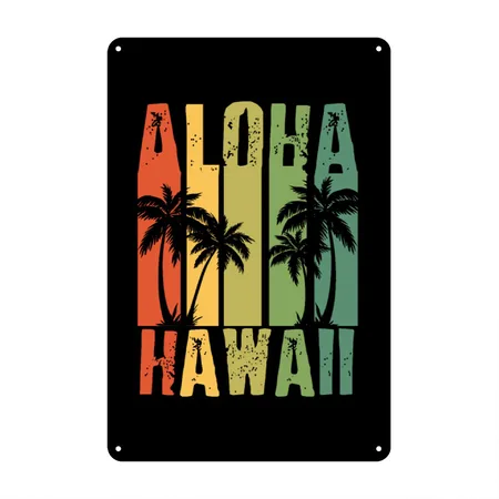 Aloha Hawaii Vintage Retro Surf Gift Black Metal Poster Wall Art Decor Sign