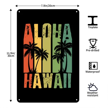 Aloha Hawaii Vintage Retro Surf Gift Black Metal Poster Wall Art Decor Sign