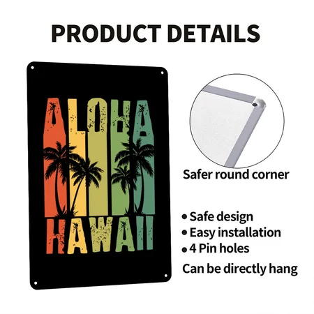 Aloha Hawaii Vintage Retro Surf Gift Black Metal Poster Wall Art Decor Sign