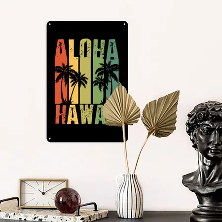 Aloha Hawaii Vintage Retro Surf Gift Black Metal Poster Wall Art Decor Sign