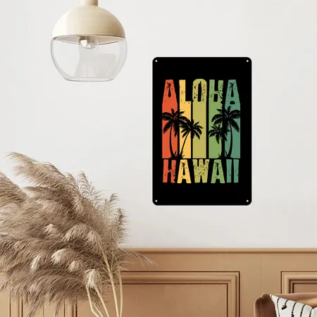 Aloha Hawaii Vintage Retro Surf Gift Black Metal Poster Wall Art Decor Sign