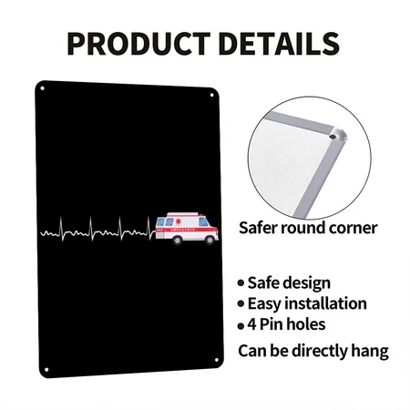 Ambulance Heartbeat Ambulance Parademic EMT Black/white Metal Poster Wall Art Decor Sign