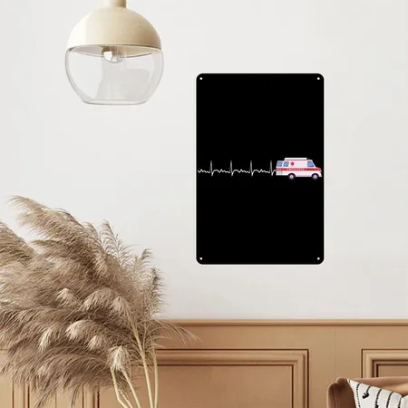 Ambulance Heartbeat Ambulance Parademic EMT Black/white Metal Poster Wall Art Decor Sign