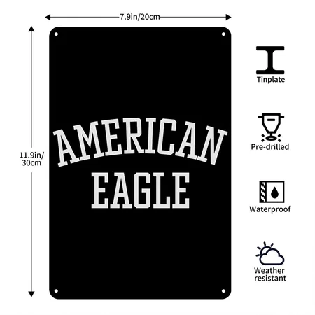 American Eagle Black/white Metal Poster Wall Art Decor Sign
