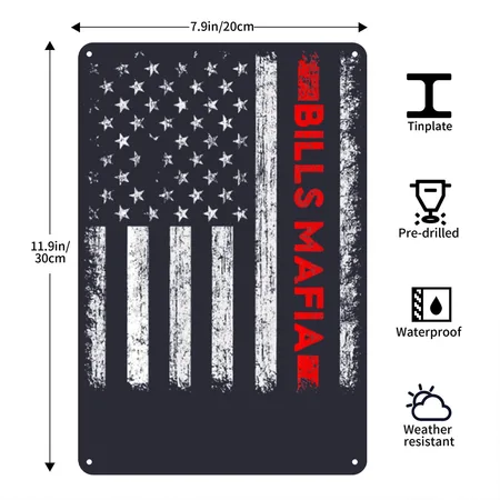 American Flag Bills Mafia Patriotic Buffalo Navy Metal Poster Wall Art Decor Sign