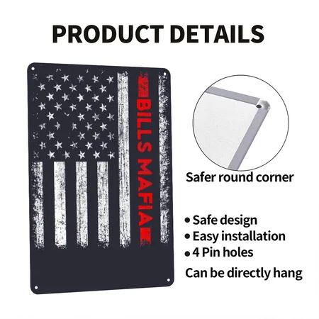 American Flag Bills Mafia Patriotic Buffalo Navy Metal Poster Wall Art Decor Sign
