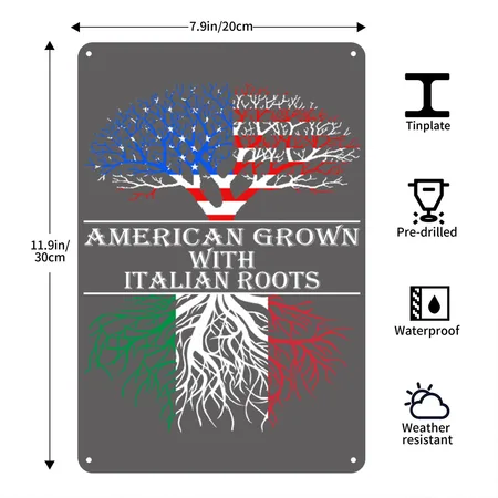 American Grown With Italian Roots Charcoal Grey Metal Poster Wall Art Decor Sign