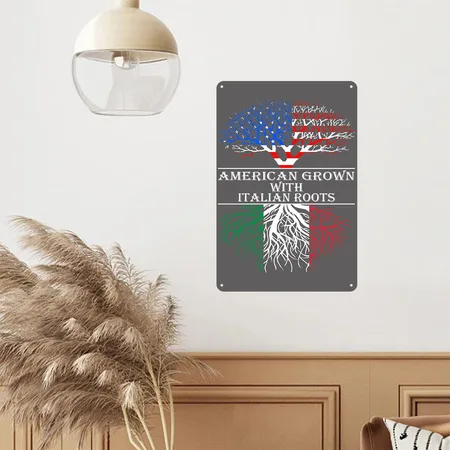 American Grown With Italian Roots Charcoal Grey Metal Poster Wall Art Decor Sign