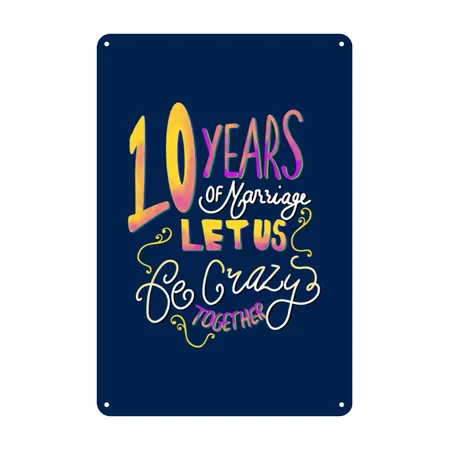 Anniversary 10 Years Wedding Navy Metal Poster Wall Art Decor Sign
