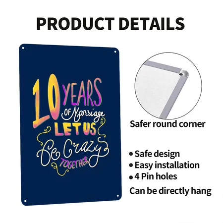 Anniversary 10 Years Wedding Navy Metal Poster Wall Art Decor Sign