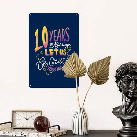 Anniversary 10 Years Wedding Navy Metal Poster Wall Art Decor Sign