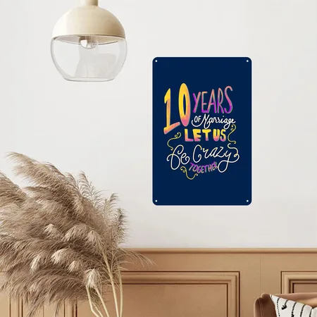 Anniversary 10 Years Wedding Navy Metal Poster Wall Art Decor Sign