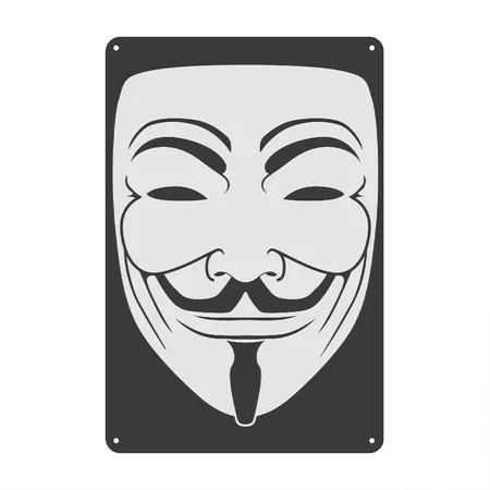 Anonymous Guy Fawks Mask _v1 1_color Vector Heather Black Metal Poster Wall Art Decor Sign