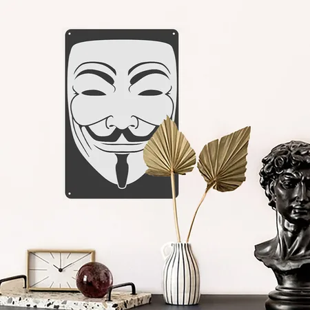 Anonymous Guy Fawks Mask _v1 1_color Vector Heather Black Metal Poster Wall Art Decor Sign