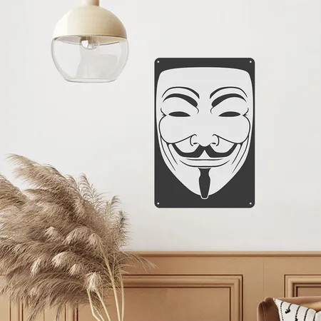 Anonymous Guy Fawks Mask _v1 1_color Vector Heather Black Metal Poster Wall Art Decor Sign