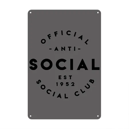 Anti Social Social Club Charcoal Grey Metal Poster Wall Art Decor Sign