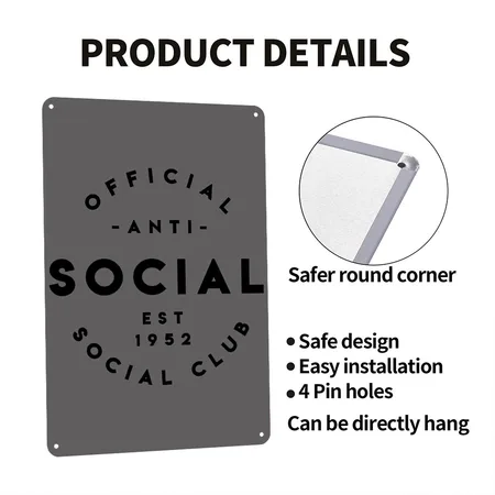 Anti Social Social Club Charcoal Grey Metal Poster Wall Art Decor Sign