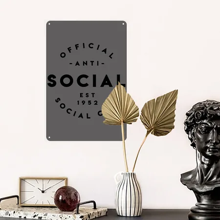 Anti Social Social Club Charcoal Grey Metal Poster Wall Art Decor Sign