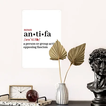 Antifa White/navy Metal Poster Wall Art Decor Sign