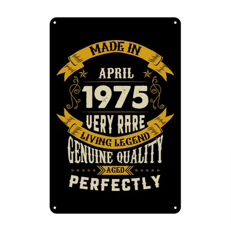 April 1975 Vintage Birthday Present Black Metal Poster Wall Art Decor Sign