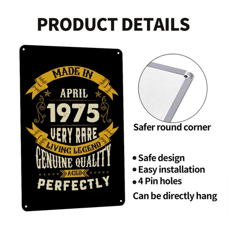April 1975 Vintage Birthday Present Black Metal Poster Wall Art Decor Sign