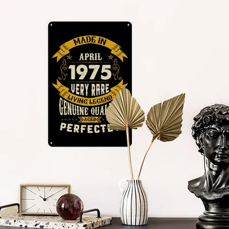 April 1975 Vintage Birthday Present Black Metal Poster Wall Art Decor Sign