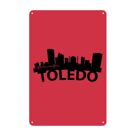 Arc Skyline Of Toledo OH Red Star Metal Poster Wall Art Decor Sign