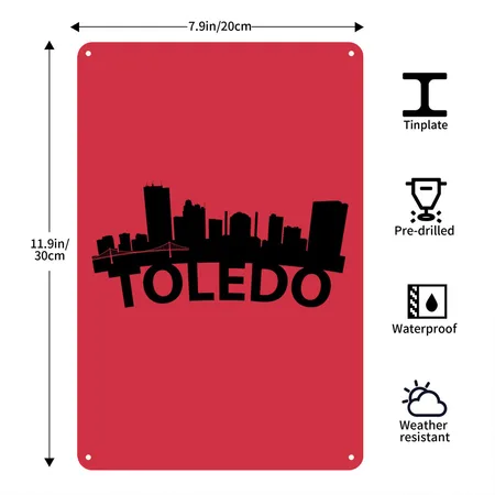 Arc Skyline Of Toledo OH Red Star Metal Poster Wall Art Decor Sign