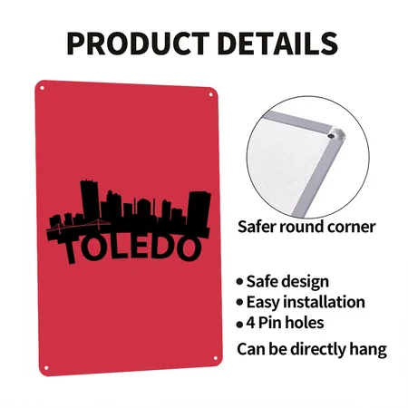 Arc Skyline Of Toledo OH Red Star Metal Poster Wall Art Decor Sign