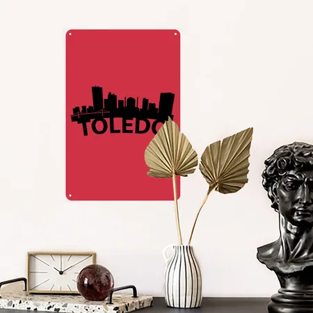 Arc Skyline Of Toledo OH Red Star Metal Poster Wall Art Decor Sign
