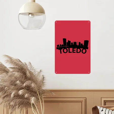 Arc Skyline Of Toledo OH Red Star Metal Poster Wall Art Decor Sign