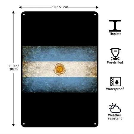 Argentina Flag Grunge Black Metal Poster Wall Art Decor Sign