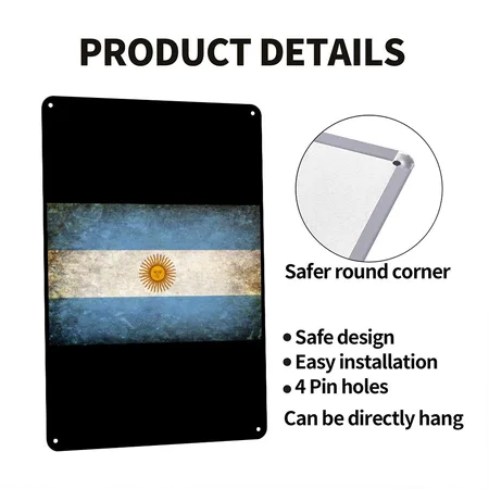 Argentina Flag Grunge Black Metal Poster Wall Art Decor Sign