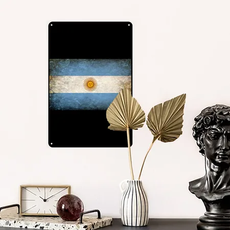 Argentina Flag Grunge Black Metal Poster Wall Art Decor Sign