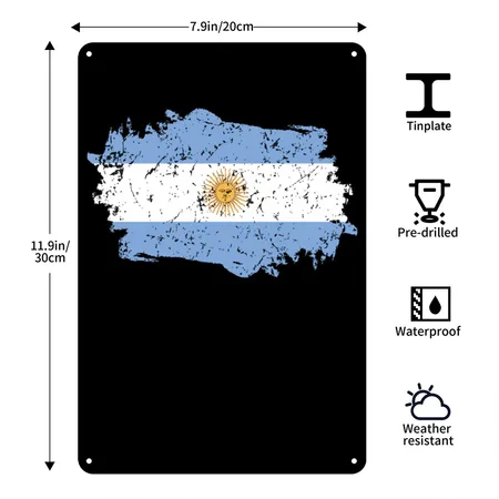 Argentina Flag Grunge Country Flag Argentina Black Metal Poster Wall Art Decor Sign