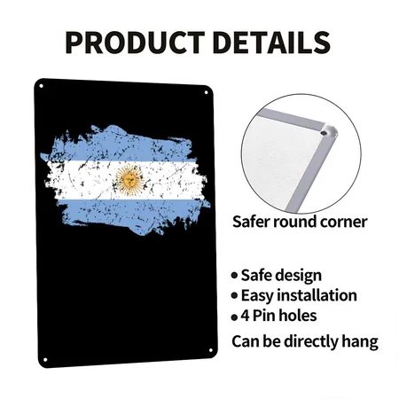 Argentina Flag Grunge Country Flag Argentina Black Metal Poster Wall Art Decor Sign