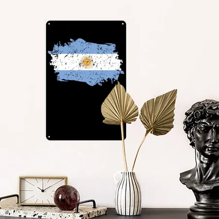Argentina Flag Grunge Country Flag Argentina Black Metal Poster Wall Art Decor Sign