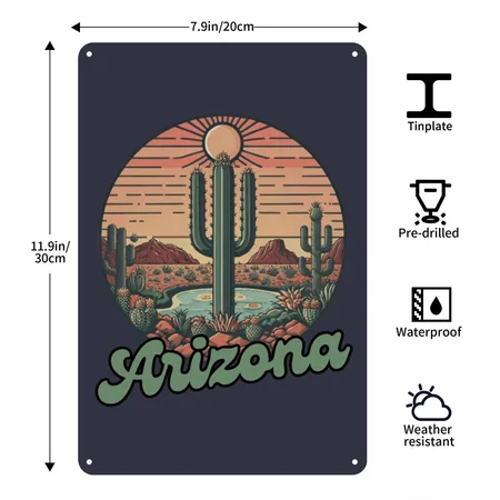 Arizona Navy/heather Gray Metal Poster Wall Art Decor Sign
